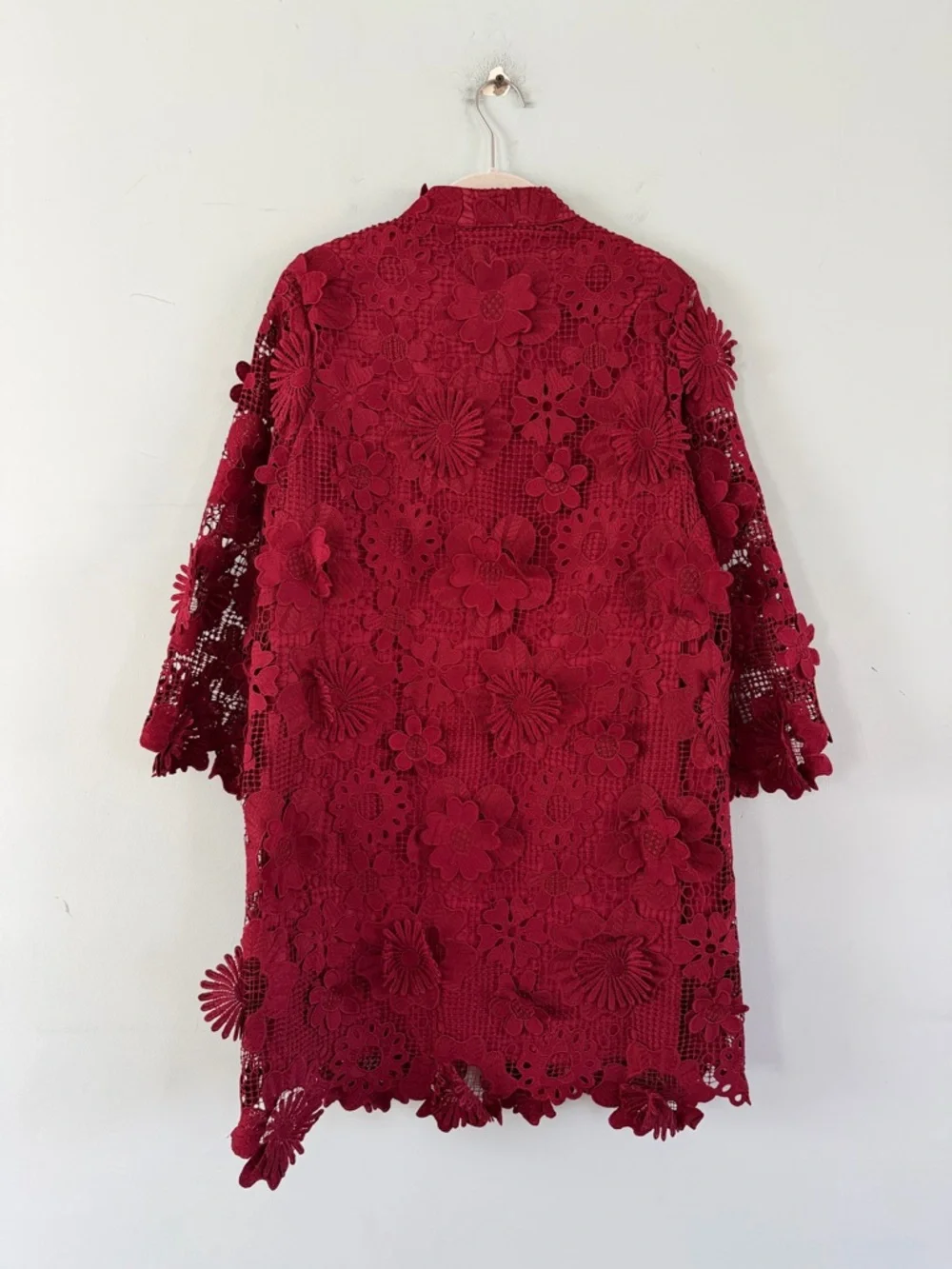 NWT J.Marie Seraphina Floral 3D Lace 3/4 Maroon Wine Preppy Shift Dress - Picture 3 of 7